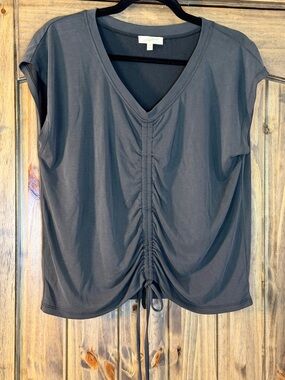 Mystree Charcoal Ruched V-Neck Crop Top